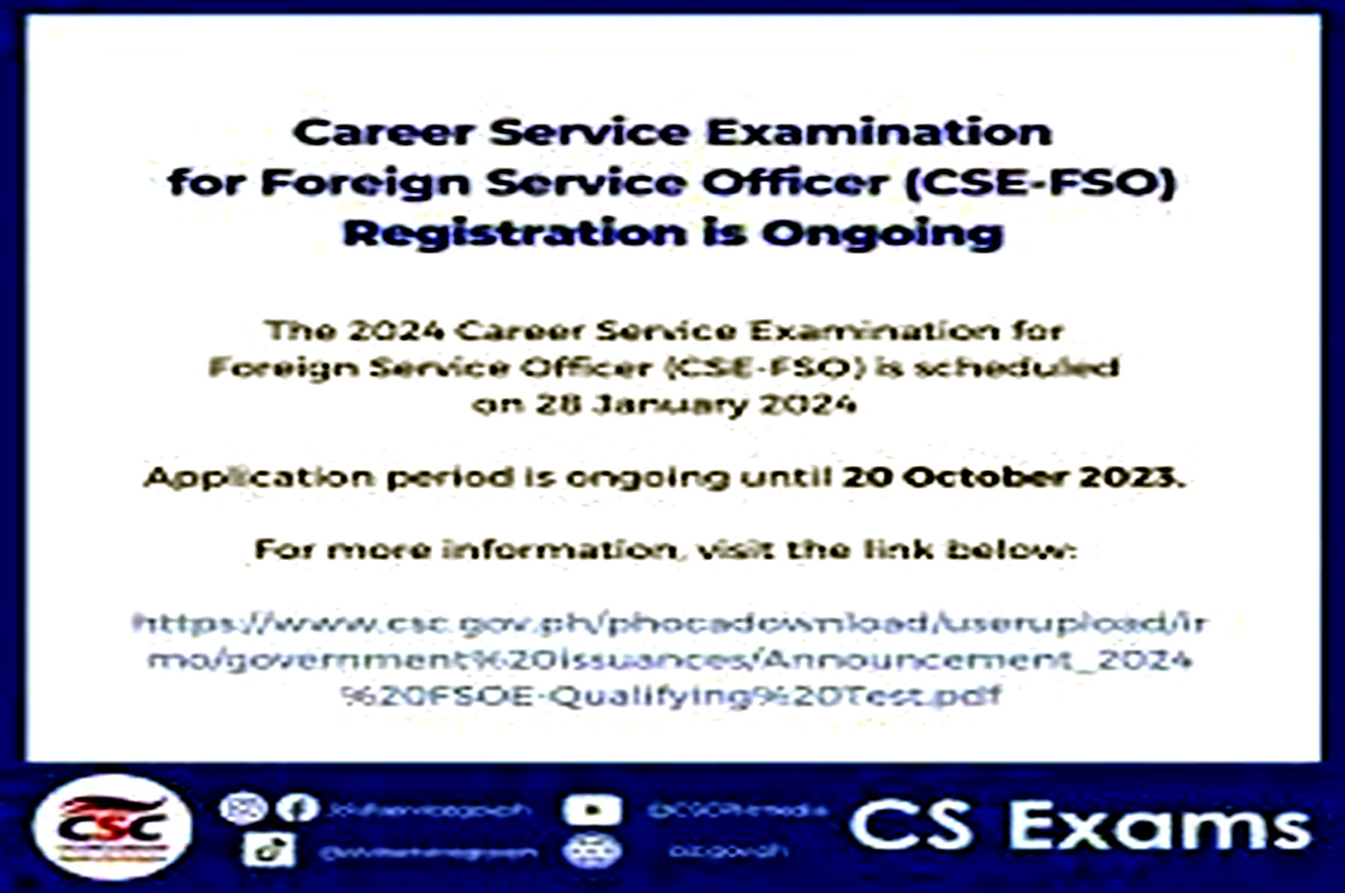 CSC announces schedule for Foreign Service Officer Exam Police Files